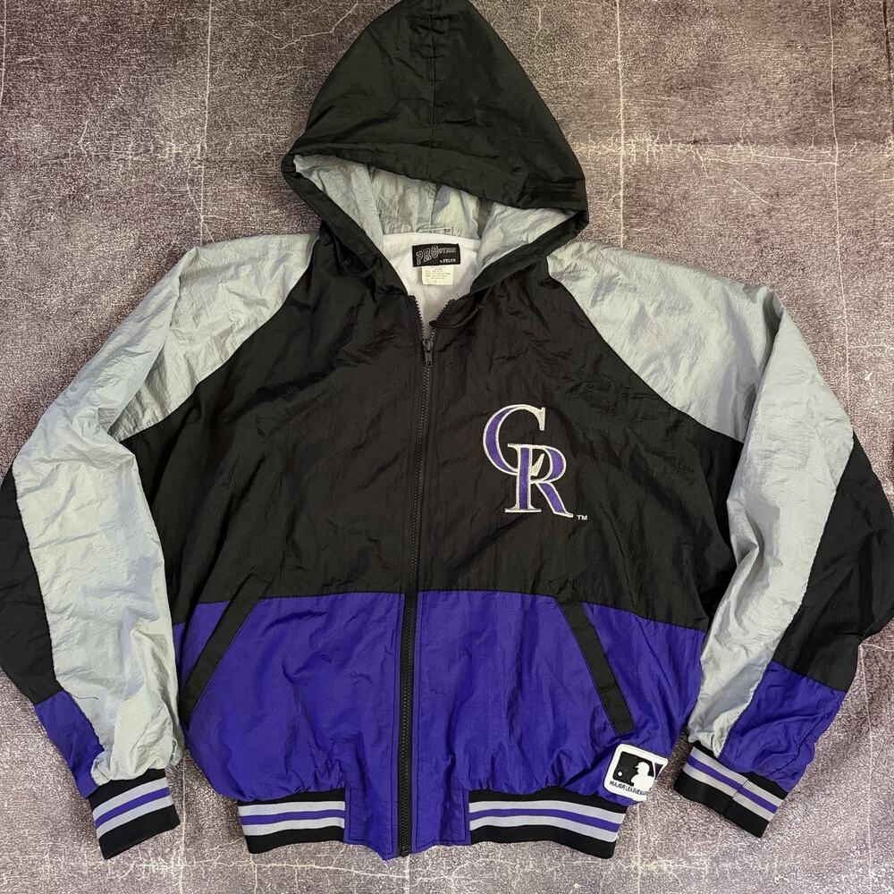 Men's Vintage 90's Felco Colorado Rockies Black Purple Windbreaker Jacket Sz L